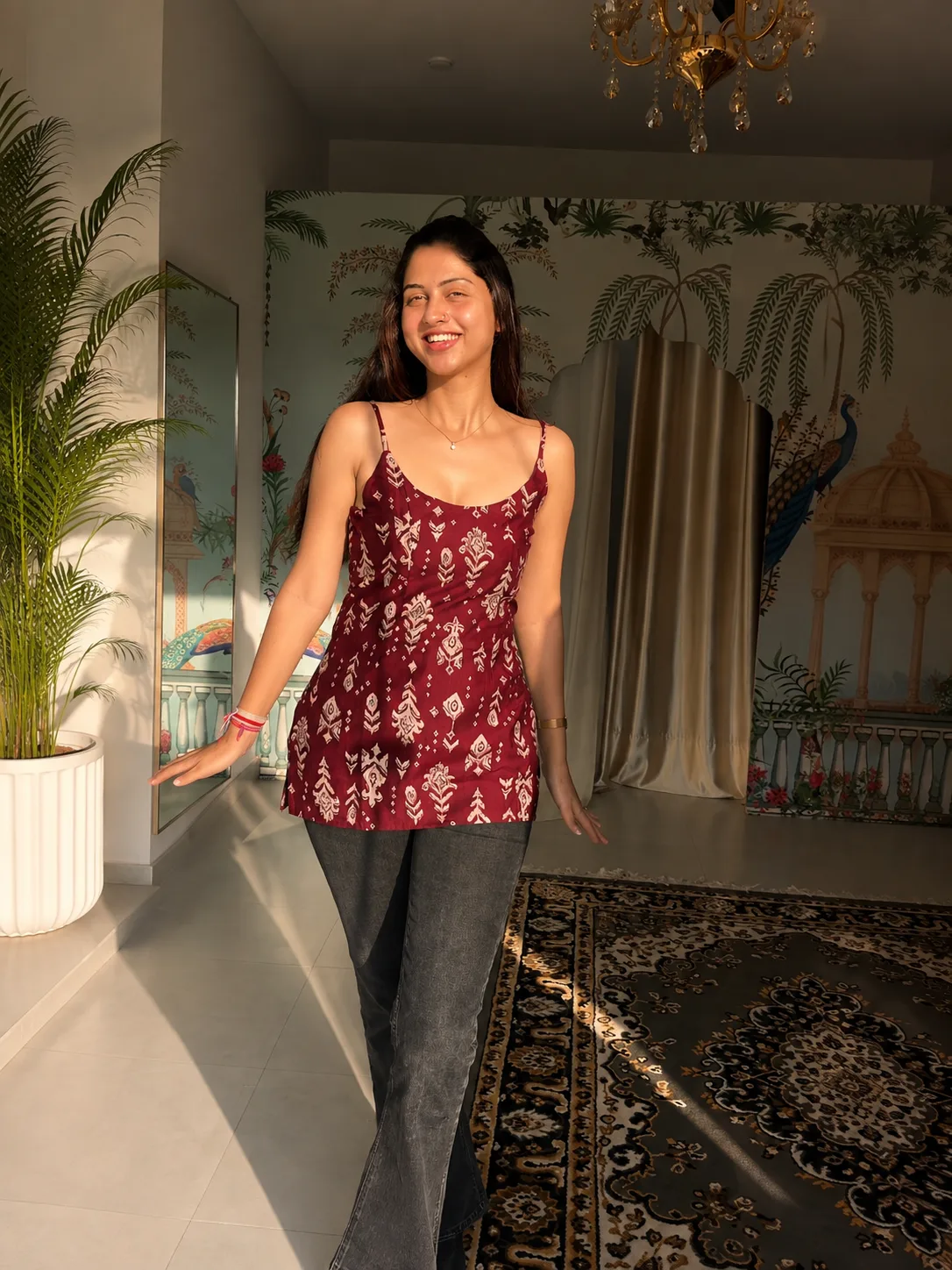 Maroon Printed Camisole — Riwaayat by SKCouture